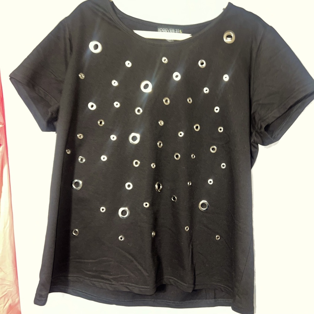 Forever 21 Plus Black Top with Silver Grommets Size 2X